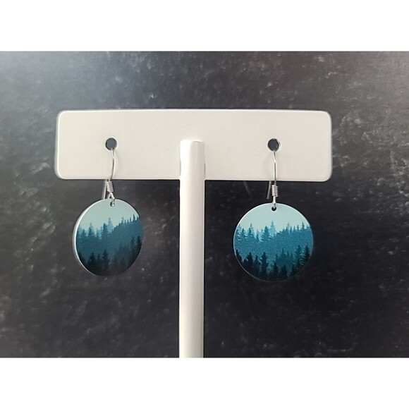 Nature Cast Dangle Trees On Disc Pierced Earrings - Picture 3 of 10